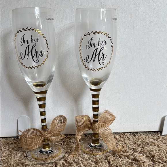 Mud Pie Gold and Clear champagne wedding Glass Set - Picture 2 of 3